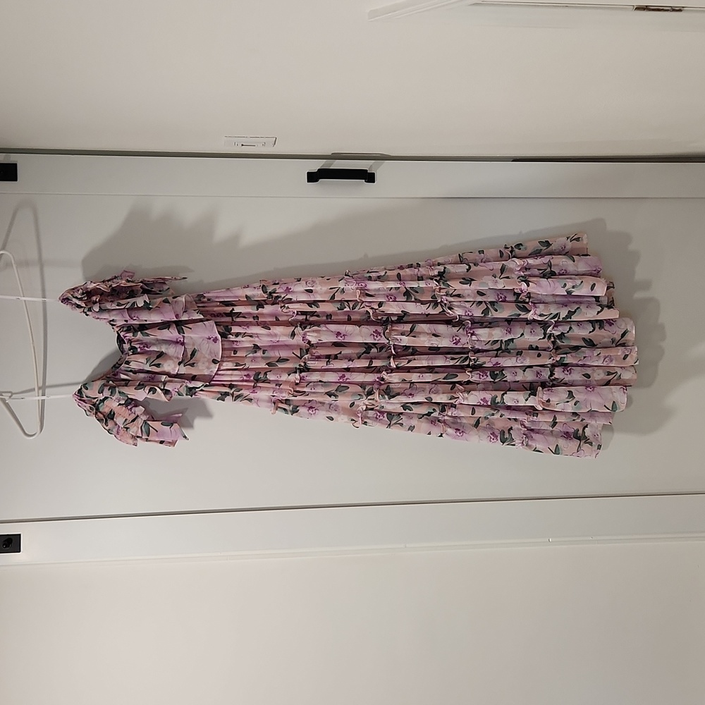 Small Lulus Chance For Us Blush Floral Off-The-Shoulder Ruffled Maxi Dress